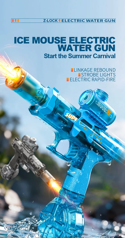 Simulated Firing and Recoil Electric Water Gun Toys Children Automatic Sensor Lights Water Pistol Summer Outdoor Beach Kids Toy