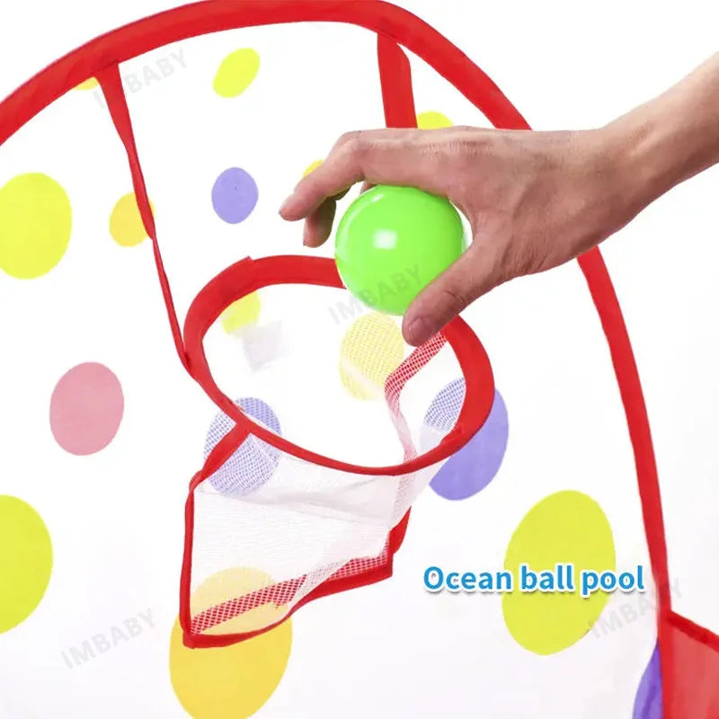Senior 3-in-1 Foldable Baby Playground Children's Game Tent Baby Ball Fence with Crawling Tunnel Basketball Frame Children Gifts