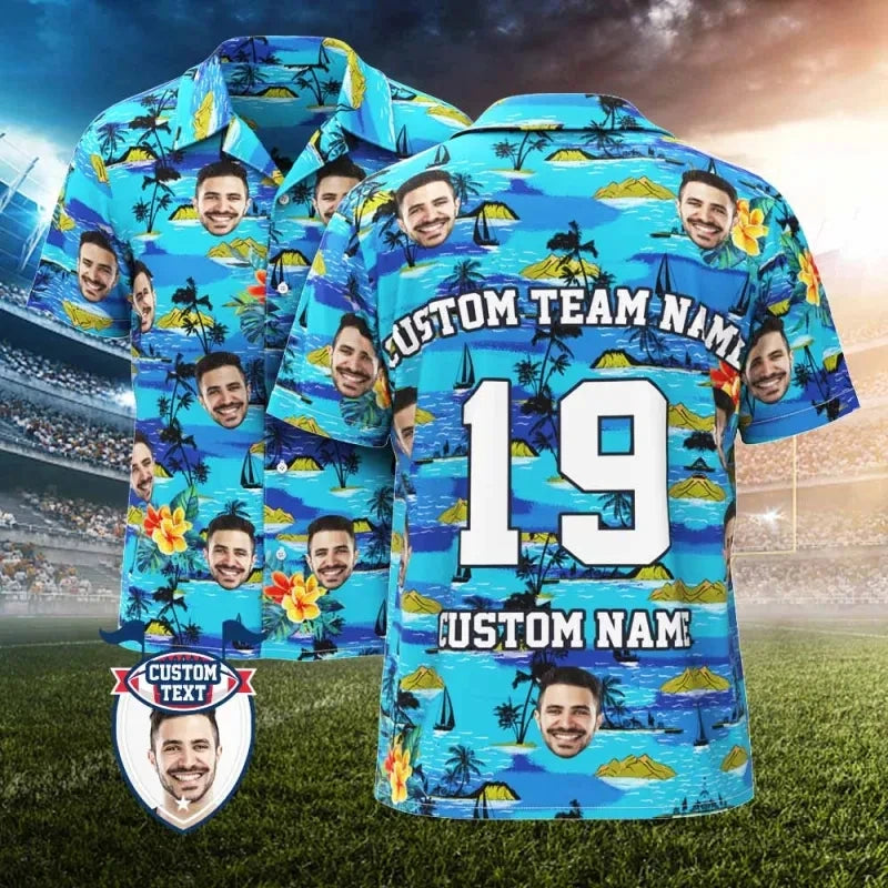 2025 Custom Photo Face Name Hawaiian Shirt Personalized Diy Text Beach Shirt Gift Mens Designer Shirts Customize Club Jersey