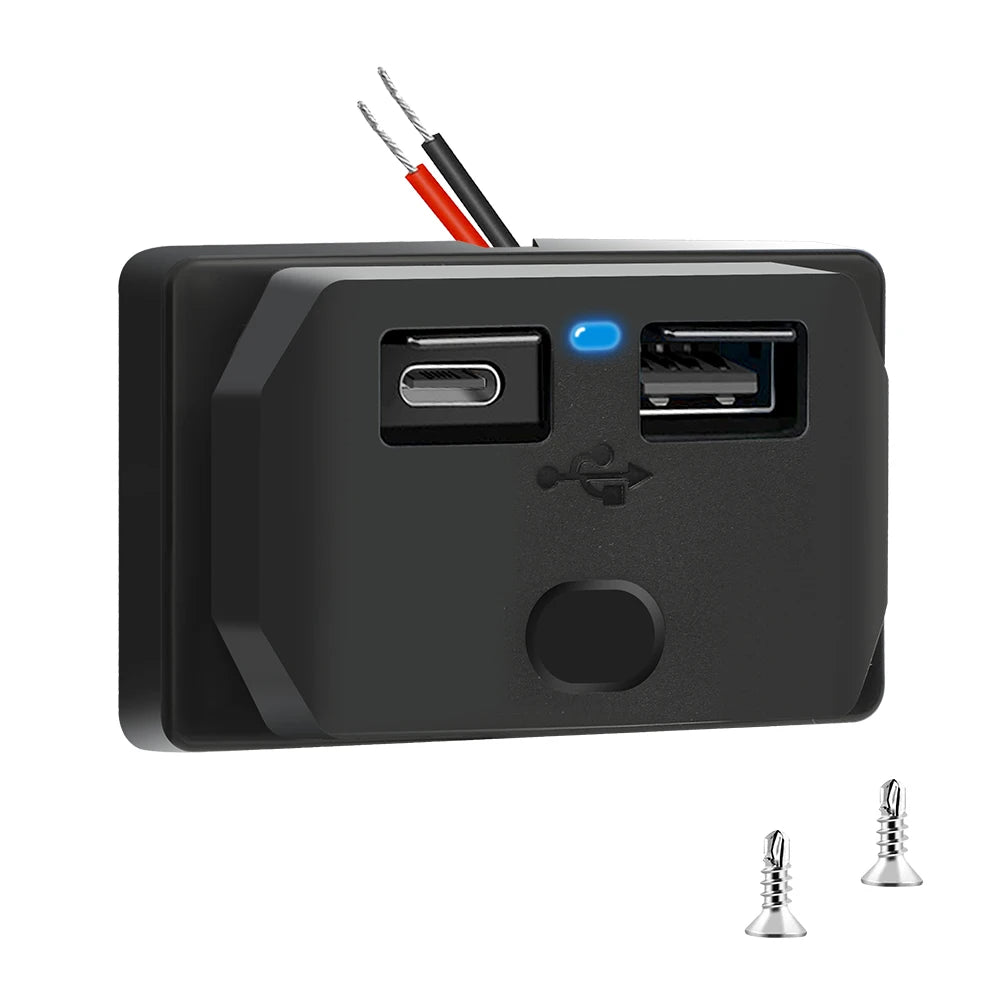 PD QC3.0 Car Charger Socket Quick Charge 12V/24V For Motorcycle Auto Truck ATV RV Bus Dual USB Power Adapter Outlet LED Light
