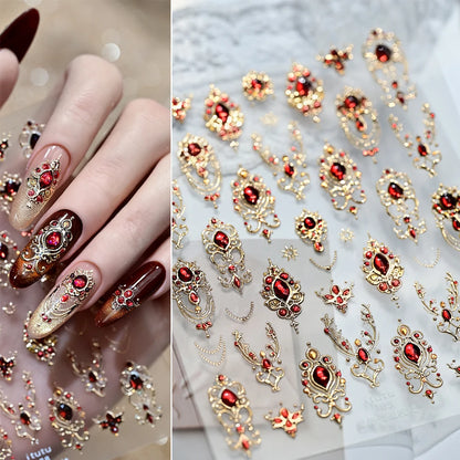 3D Gold Stamping V-Shaped French Tips Nail Art Stickers Retro Metal French Line Nail Decals Chrome Curved Strip Nail Decoration