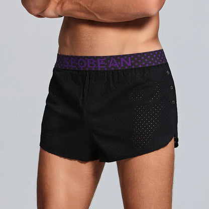 Men's Casual Shorts Side Fork Button Design Outdoor Aro Pants Mesh Breath Summer Beach Board Shorts Teenager Home Jog Gym Trunks