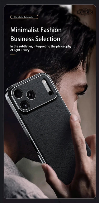 LANGSIDI Luxury Leather Phone Case for iPhone 17 16 15 Pro Max Air 17Pro 16Pro Full Lens Protection Back Cover