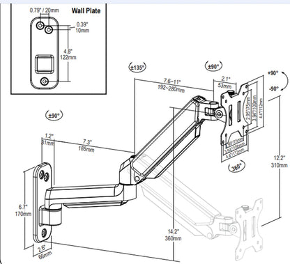 D-MOUNT DW150 Gas Spring 13"-32" TV Wall Mount 2-9KG LCD Monitor Holder  Lifting Swivel Stretch Stands Long Arm 75x75 100x100