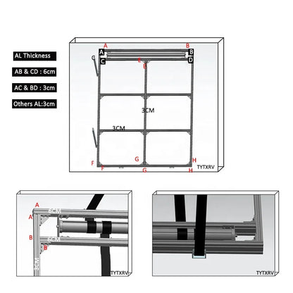 Caravan 12V/24V/220V Adjustable Bed Lift System Aluminum, RV Campervan Bed Lift, Motorhome Accessories, Customisable Dimensions