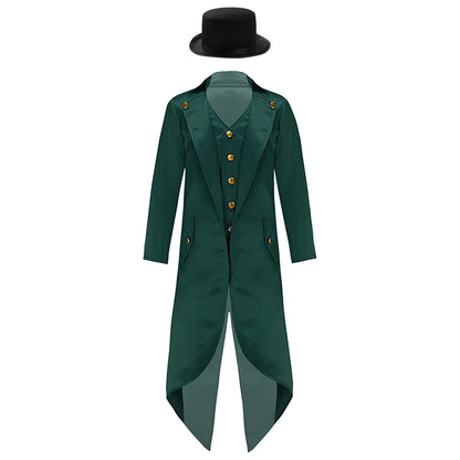 Kids Boys Vintage Steampunk Tailcoat Jacket Halloween Costume Gothic Medieval Clothes Court Uniform Magician Ringmaster Cosplay