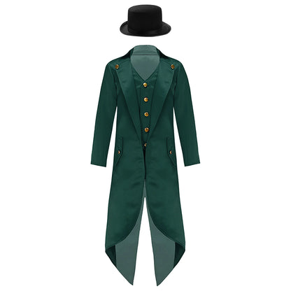 Kids Boys Vintage Steampunk Tailcoat Jacket Halloween Costume Gothic Medieval Clothes Court Uniform Magician Ringmaster Cosplay