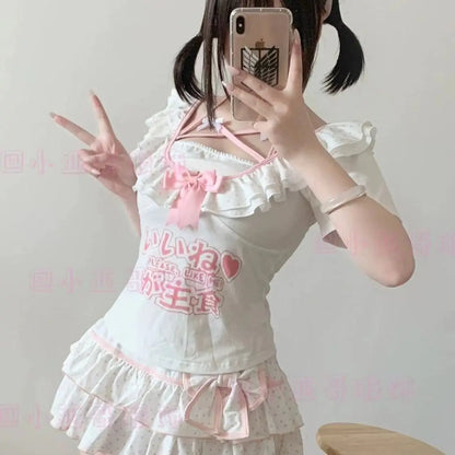 Harajuku Girls Lolita Mini Skirt Y2K Women Japanese Style Bow Pleated Skirts Cute Sweet Dot Ruffles Cake Layered Skirts Gift