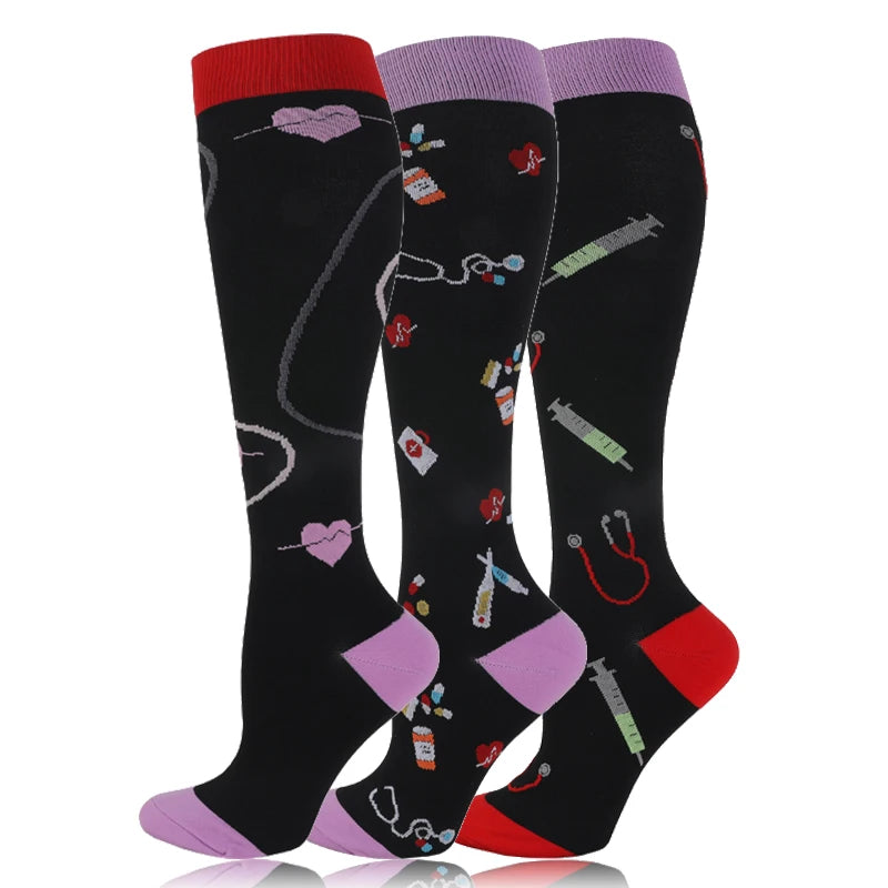 58 Styles 3 Pairs/Pack Compression Socks Knee High 30MmHg  Women Men Sports Socks Edema Diabetes Varicose Veins Running Socks