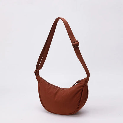 Nylon fabric zipper crossbody bag for men and women, crescent-shaped dumpling bag under the armpits, large capacity