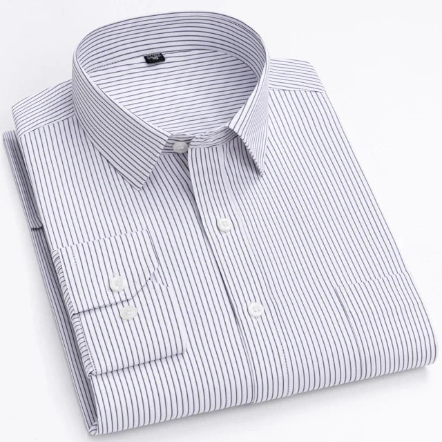 Men's Long Sleeve Shirt High-quality Fashion Casual Print Plaid Stripe Single Pocket Fit Business Formal Office Four Season Top