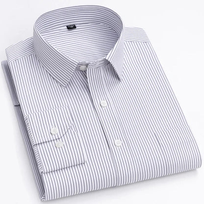 Men's Long Sleeve Shirt High-quality Fashion Casual Print Plaid Stripe Single Pocket Fit Business Formal Office Four Season Top