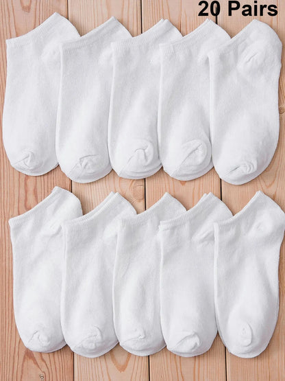 10/20/30/40/60 Pairs Of Unisex Solid Color Socks Comfy Breathable Soft Sweat Absorbent Socks For Daily And Outdoor Wearing
