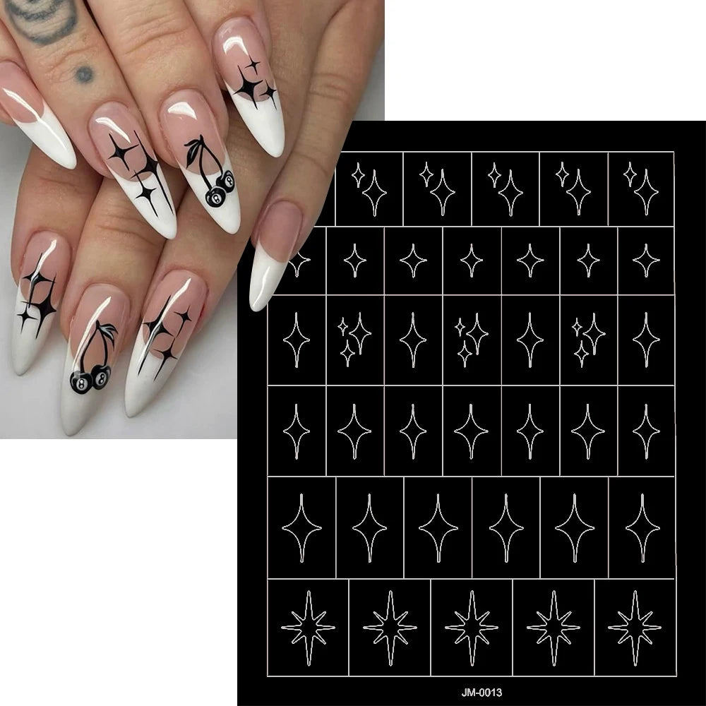 24-Design Airbrush Stencil Nail Stickers 1Pcs Butterfly/Heart/French Line Nail Decal Adhesived DIY Nail Template Airbrush Slider