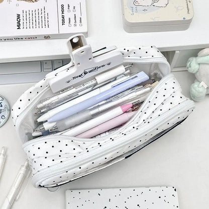 Multi-functional Black Polka Dot Pen Bag Large Capacity Multi-layer Pencil Case Portable Stationery Pouch Back To School