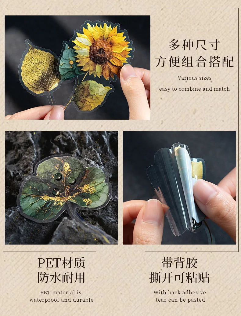 10pcs/1lot Kawaii Scrapbook Sticker Golden Flower Shadow Scrapbooking Supplies Planner Decorative Stationery Sticker
