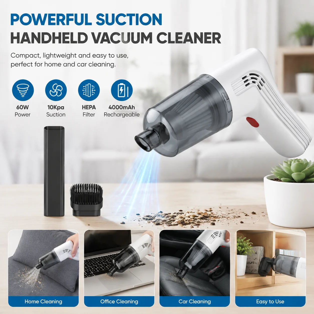 Wireless Handheld Mini Car Vacuum Cleaner USB Charging Battery Wet & Dry Dual Use Portable Cleaner For Car Household