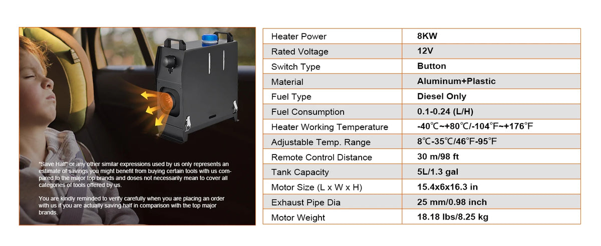 SucceBuy Diesel Heater 5/8KW Diesel Air Heater with Remote Control Low Noise Diesel Parking Heater Fit for RV Truck Camper Van