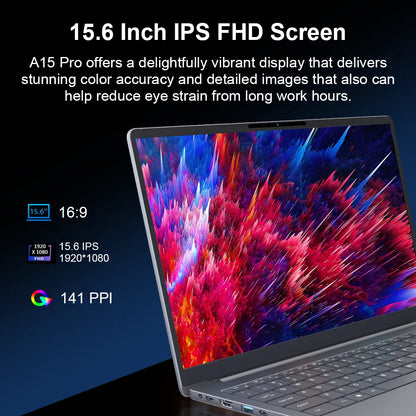Ninkear A15 Pro Laptop 15.6 Inch FHD IPS AMD Ryzen 5 5500U 16GB RAM 512GB SSD Metal Notebook Fingerprint Unlock Backlit Keyboard WiFi 6 USB-C PD 65W Fast Charge Windows 11 Portable Computer EU Plug