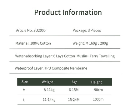 3pcs/Lot Baby Cotton Training Pants Panties 6 Layer Waterproof Cloth Diapers Reusable Toolder Nappies Diaper Baby Underwear