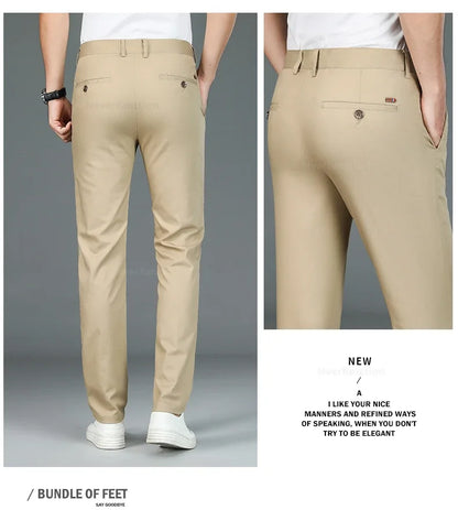 Bamboo Fiber Straight Business Pants Men Summer Clothes Fashion Classic Designer Breathable Casual Long Formal Trouser Male