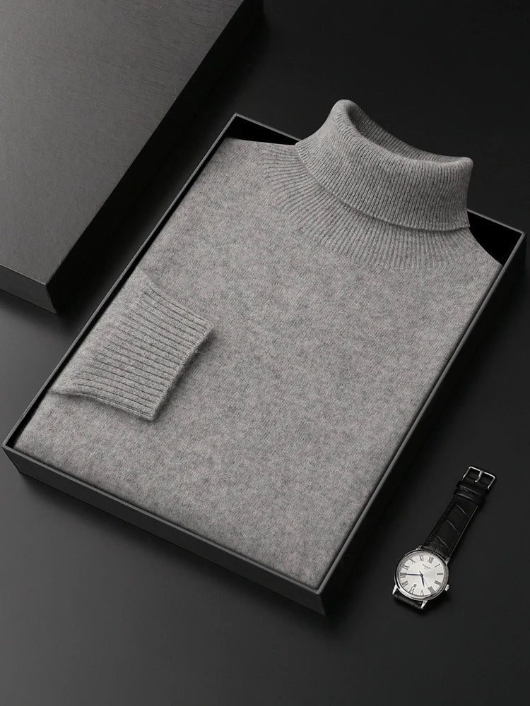 Men's Turtleneck 100% Cashmere Sweater Autumn Winter Basic Long Sleeve Pullover Cashmere Knitwear Soft Warm Comfy Clothing
