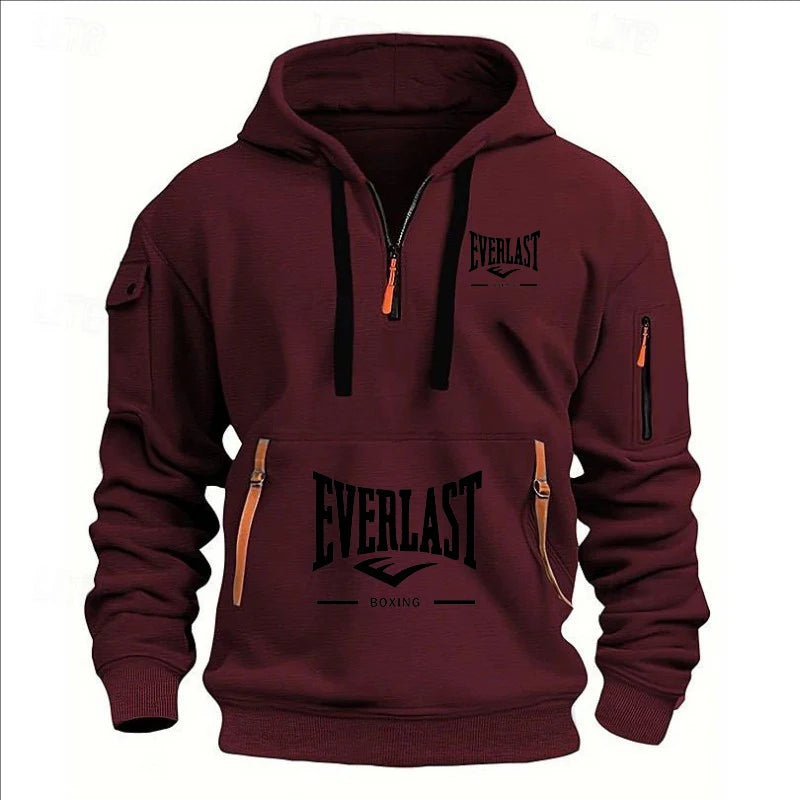 Fashion autumn and winter men's brand clothing multi-zipper design printed hoodie casual sweatshirt loose hooded jumper