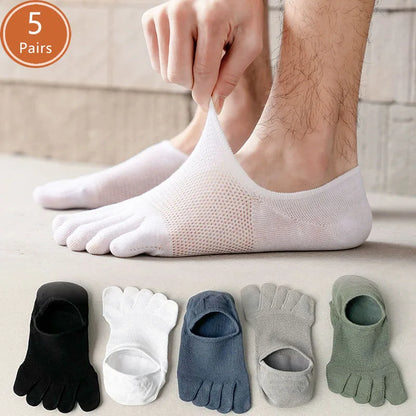 5 Pairs Invisible Toe Socks Summer Thin Cotton Mesh Shallow Mouth Soft Elastic Breathable Deodorant Cool 5 Finger Socks Sokken