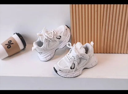 Kids Casual Running Shoes with Thick Soles Boys Girls Fashion Versatile Sports Shoes 2024 New Children Mesh Breathable Sneakers