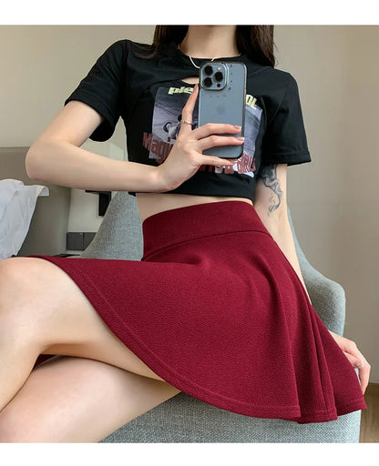 Summer Basic Skirts Women Shorts Mini Elastic Pleated Skirts High Waist Bubble Sun Skirts School Girl Uniform Lined Safety Pants
