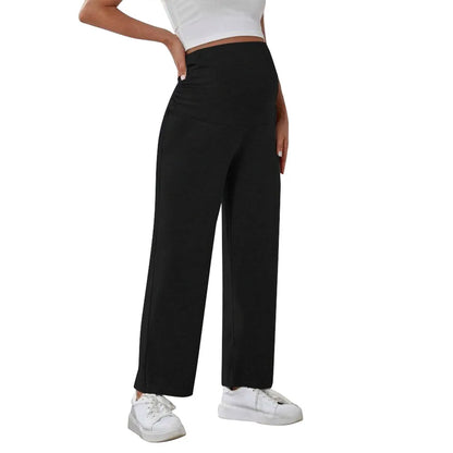Maternity Pants Over The Belly Yoga Dress Work Pregnancy Pants Stretchy Lounge Wide Leg Trousers with Pockets