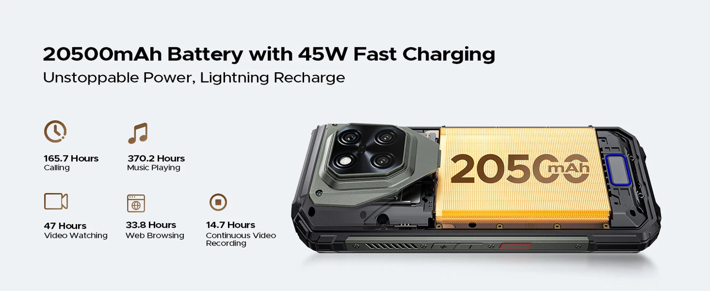 DOOGEE V Max LR 5G Rugged Phone Laser Rangefinder Dual Camping Lights 16GB 512GB ROM 6.78'' Display 20500mAh Battery Smartphone