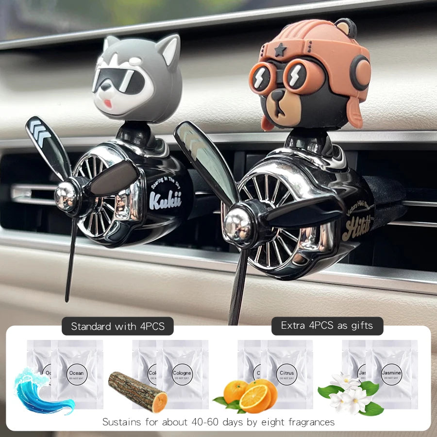Rotating propeller pilot bear dog car air fresheners accessories decorations fun vent clip perfume diffuser aroma fragrance men