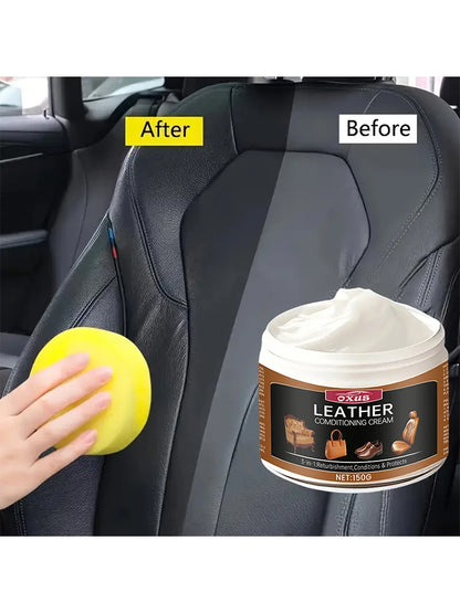 Car Leather Seat Conditioner Cream - Auto Interior Restorer for Sofa, Bag, Jacket | Plastic & Leather Care Oil, Nourishing Treat