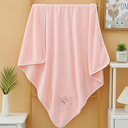 Baby Bath Towel Infant Swaddle Blanket Wrap Kids Cute Animal Embroidered Fleece Blanket Children's Soft Bathrobe Kids Blanket