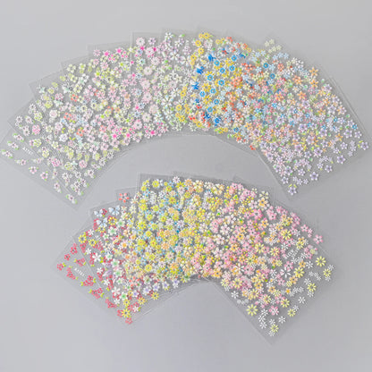 24pcs Flower With Diamond Nail Stickers Set 3D Nail Art Stickers Self-Adhesive Assorted Patterns Blossom Manicure Decoration