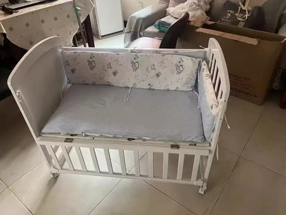 Wood Baby Crib With Mosquito Net And Diaper Table Convert To Kids Bed, Bedding Set, Baby Cot, Bed, Rocker Mattress