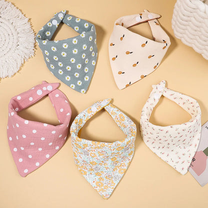 3Pcs/Set Muslin Cotton Print Bib Newborn Bows Headband Triangle Saliva Towel Infant Boy Girl Feeding Burp Baby Hair Accessories