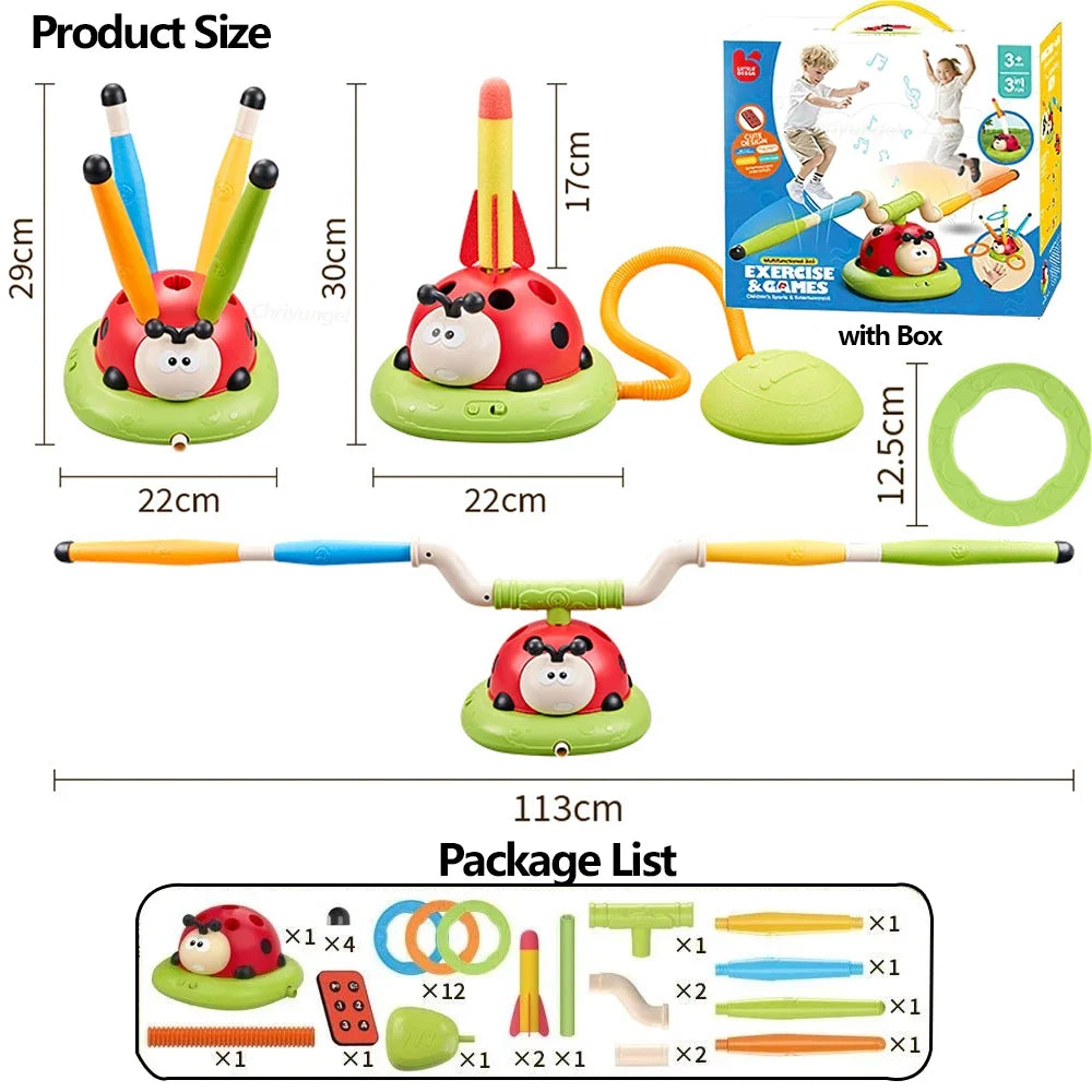 Musical Jump Sports Toys Toss Multifunction Ring Game Toy and Rocket Launcher for Kids Fitness Training Outdoor Game Gifts