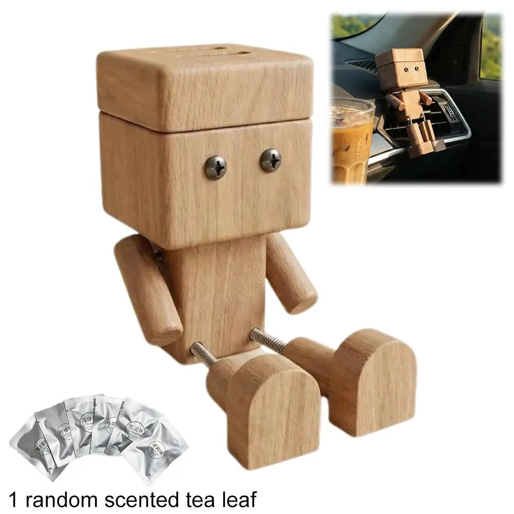 Wooden Robot Car Air Freshener Creative Shaking Legs Essential Oil Aroma Diffuser Vent Clip Dashboard Decor for Auto