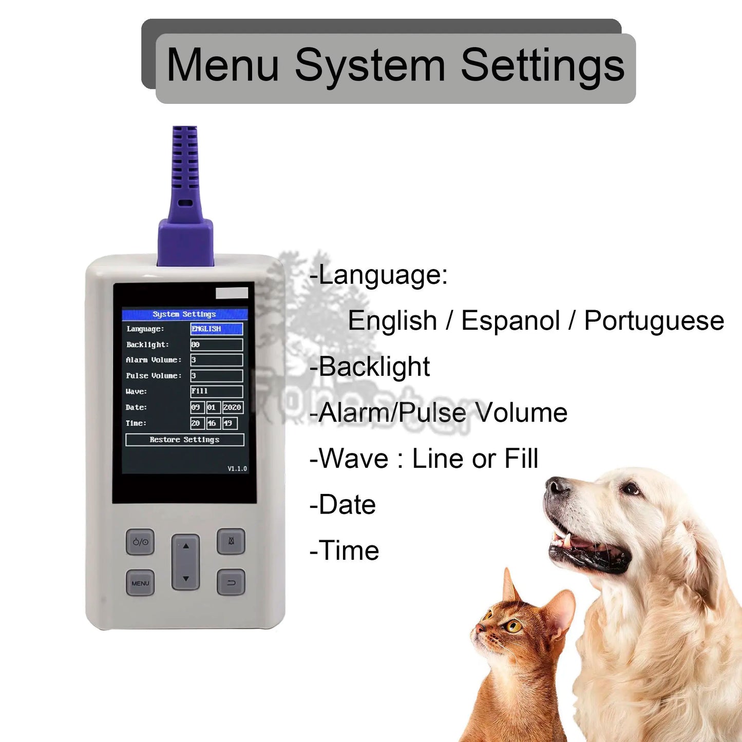 Portable Pulse Oximeter Monitor for Heart Rate and Oxygen Saturation with Veterinary and Medical SPO2  with Memory
