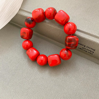 Multicolor Irregular Acrylic Beaded Bangles for Women Geometric Smudge String Bracelet Beach Vacation Style Couple Jewelry W