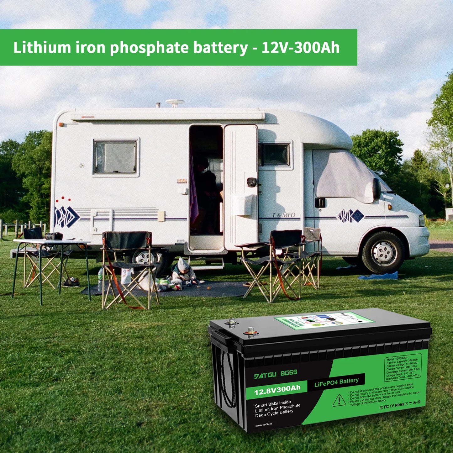 DATOUBOSS 12V100Ah Deep Cycle Lithium Iron Phosphate Battery Built-in Intelligent BMS For RV Golf Cart Boat Solar System NO TAX