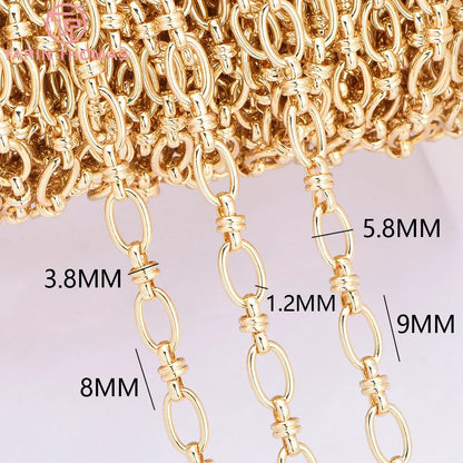 (6219) 50CM 5.8x9MM 24K Gold Color Plated Brass Necklace Chains Bracelet Chains High Quality Jewelry Accessories Wholesale