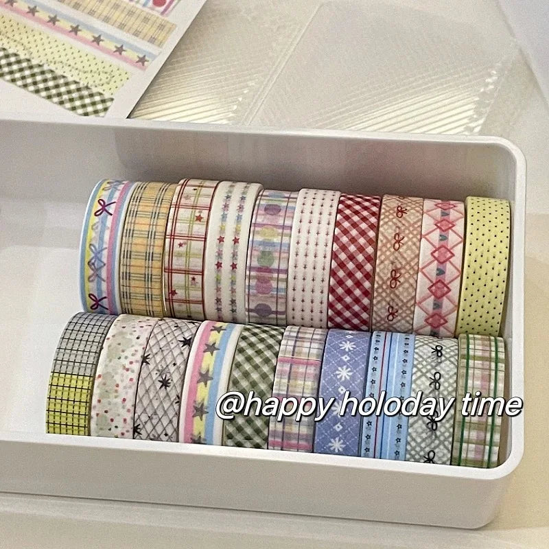 MINKYS 5pcs/set Basic Grid Star Decorative Tape Cute Cartoon Creative Washi Tape School Stationery