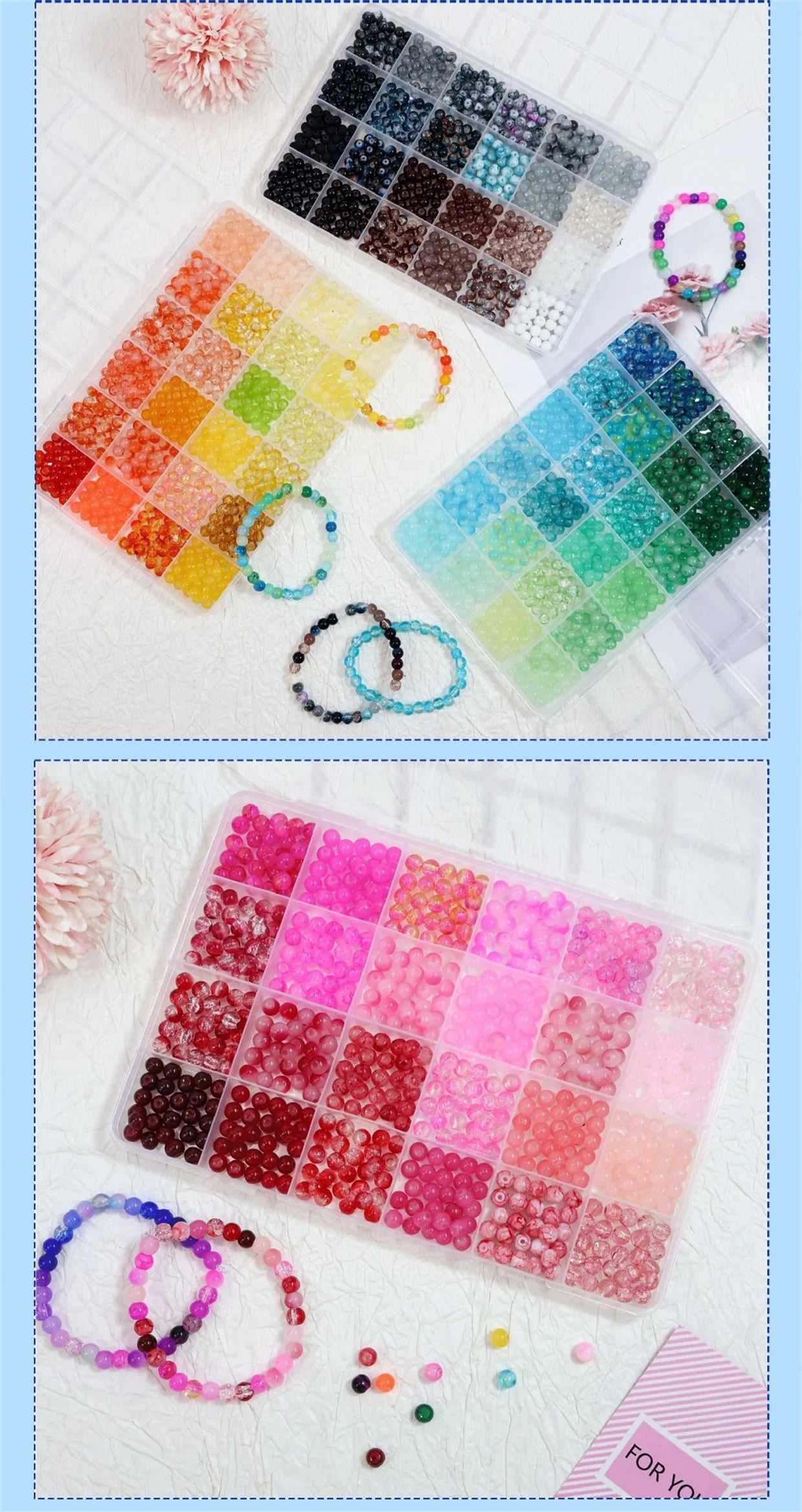 Glass Beads 24Colors 6mm Bracelet Making Kit Jewelry Supplies Tool DIY Handmade Crystal Glass Beads Elastic String Charm Spacers