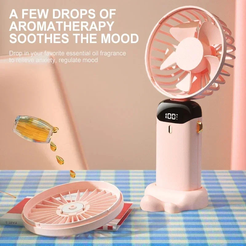Mini Portable Handheld Fan Foldable Neck Hanging Fans 5 Speed USB Rechargeable Fan with Phone Stand and Display Screen 1800mAh