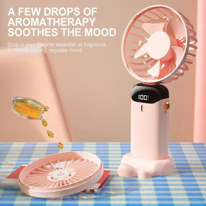 Mini Portable Handheld Fan Foldable Neck Hanging Fans 5 Speed USB Rechargeable Fan with Phone Stand and Display Screen 1800mAh