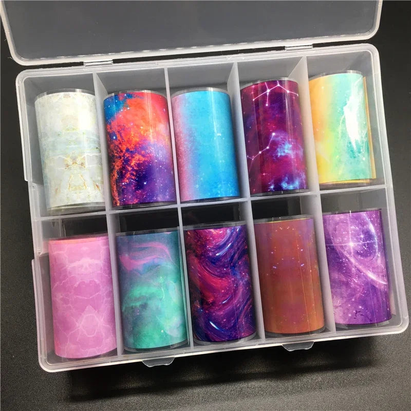10 Patterns New Metal Nail Foils for Transfer Paper Stickers Floral Chameleon Nails Wraps DIY Water Marble Nail Art Decorations