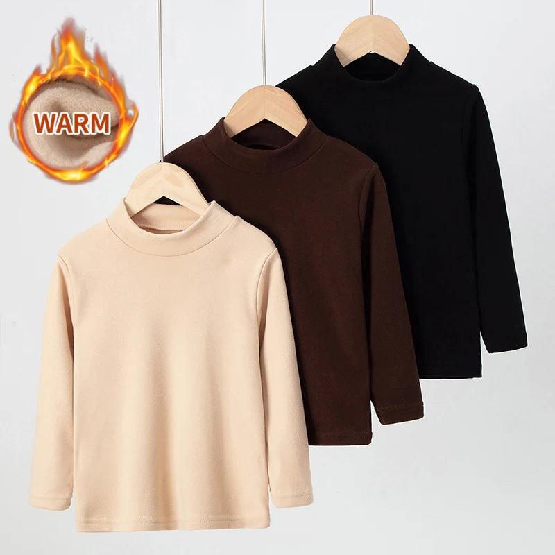 1/3/4 Pcs Children's Mid-collar Bottoming Shirt in Autumn And Winter Solid Color Joker Girls' Long sleeve T-shirt Boys' Casual S